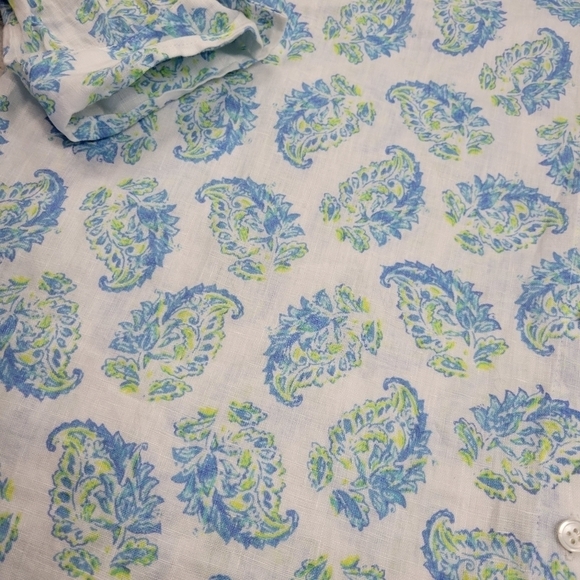 J. Jill Love Linen Blue Green Paisley Button Down Shirt Blouse Size Large - Picture 3 of 6
